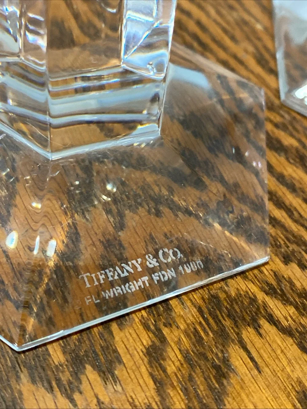 Tiffany & Co. Frank Lloyd Wright Crystal Candlestick 6 inch Set of 2